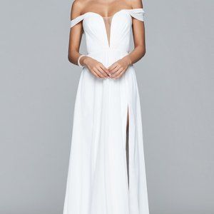 Faviana Off-White Chiffon Flowy Dress